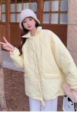 多巴胺彩色菱格棉服女新款复古外套面包服宽松内底羊羔毛韩版冬装