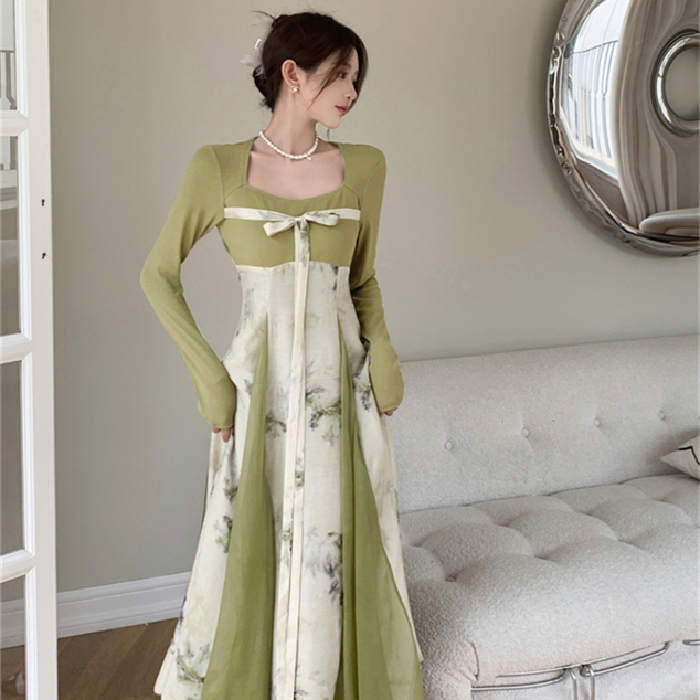 Zipper + lining 2023 new new Chinese style slimming long skirt fashionable women's over-the-knee long-sleeved dress