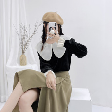 批发实拍~法式娃娃领丝绒<b class='q'>衬衫</b>女秋季设计感小众<b class='q'>长袖</b>上衣时尚洋气打底