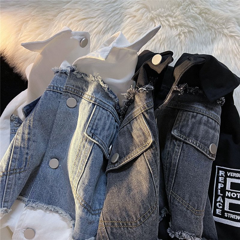 Original high street spliced ​​denim jacket with lining for women loose ins trendy Harajuku style thin jacket baseball uniform