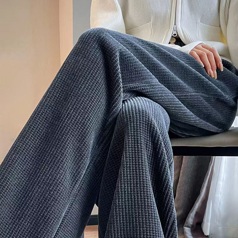 Dark gray wide leg pants for women spring and autumn new casual chenille pants high waist drape waffle sweatpants