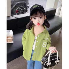 批发女童衬衫<b class='q'>春</b>秋2023新款儿童洋气秋季宝宝长袖纯棉衬衣外套秋装上衣