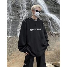 批发秋季圆领飞机扣金属印花长袖卫衣潮男打底衫上衣美式高街潮牌<b class='q'>外套</b>