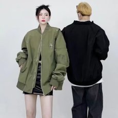 批发美式复古街头飞行员夹克棒球服男女<b class='q'>潮</b>牌宽松情侣百搭休闲工装外套