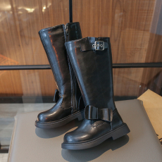 批发冬季新款韩版侧拉链女童高筒靴儿童加棉保暖时尚甜美蝴蝶结时装靴