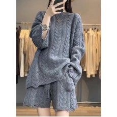 批发韩版时髦两件套冬款女慵懒风套头毛衣高腰针织裤<b class='q'>短裤</b>新款时尚套装