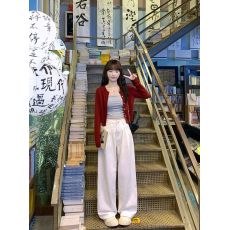 批发红色针织开衫早初秋女装新款2023外搭短款毛衣<b class='q'>外套</b>长袖上衣打底衫