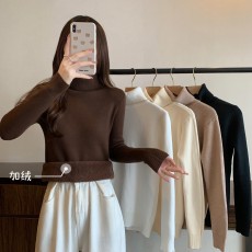 批发实拍实价~大码一体绒高领套头打底针织衫加厚加绒毛衣保暖上衣