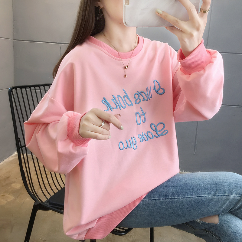 Real shot of plus size women's cotton sweatshirt 2023 autumn new style round neck loose belly covering plus size tops for women trendy
