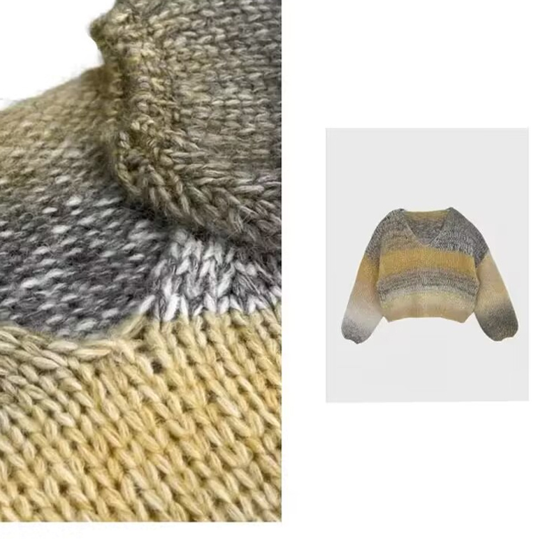 Lazy style rainbow color tie-dye knitted sweater for women early autumn 2023 new design loose contrast color long-sleeved top
