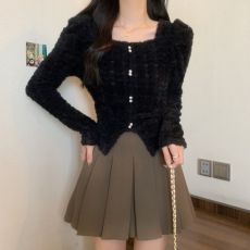 实拍大码方领蕾丝上衣女高级感洋气紧身显瘦修身拉链小开衫气质