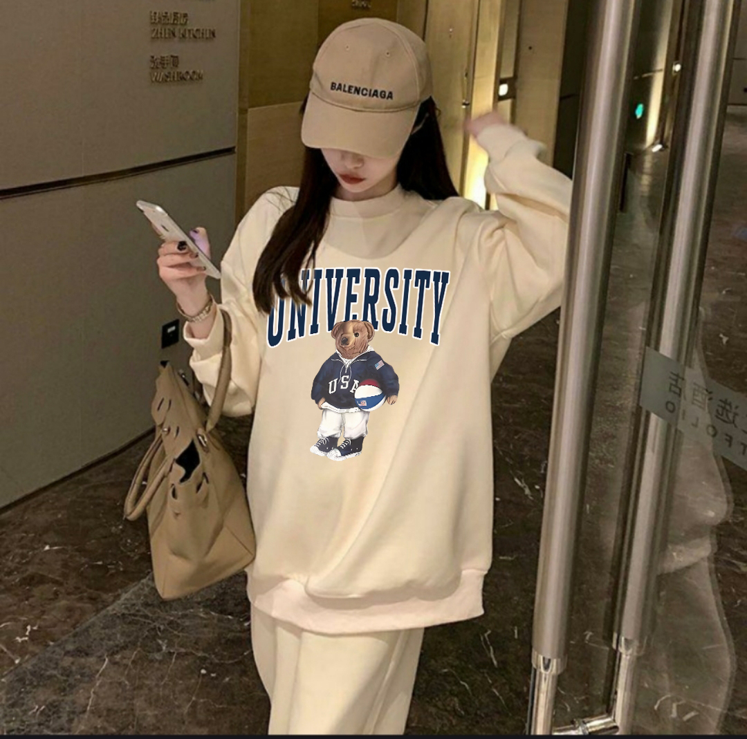 South Korea's 2023 autumn and winter fashion sports lazy style sweatshirt and sweatpants suit for female students loose casual two-piece set