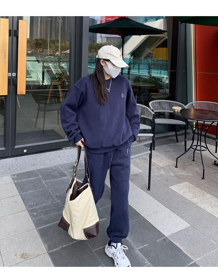 Spring and Autumn Sports Suit Simple Printed Letters Women's Loose Korean Style Sweatshirt and Trousers Two-piece Set