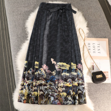 新中式国风改良汉服日常装定制提花缎面一片式系带马面裙