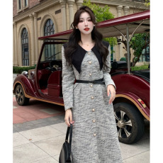 批发官图#捻丝乱麻女装复古法式气质高级感<b class='q'>连衣裙</b>遮肉A字裙子