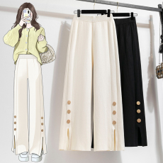 批发<b class='q'>实拍</b>加厚软糯针织裤子女2025秋冬新款高腰垂感直筒休闲拖地阔腿裤