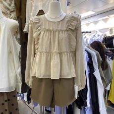 批发法式圆领木耳边长袖<b class='q'>衬衫</b>女2026春秋季新款温柔风宽松显瘦百搭上衣