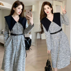 批发官图#捻丝乱麻法式小香风娃娃领女高级感收腰a字长袖<b class='q'>连衣裙</b>