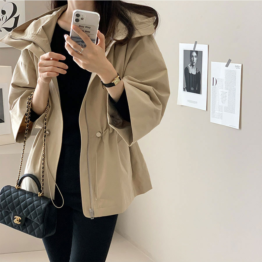 캐주얼 바람 후드 자켓 짧은 외투 단색 바람막이 여성 빛 요리 한 패션 한국 chic
