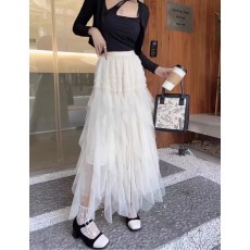 批发设计感小众网纱半身裙女2023秋冬甜美荷叶边不规则高腰蓬蓬蛋糕裙