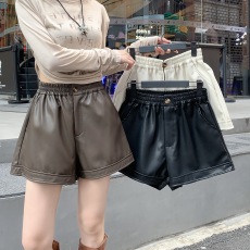批发实拍～大码女装秋冬pu皮裤女高腰显瘦直筒短裤百搭宽松休闲阔腿裤