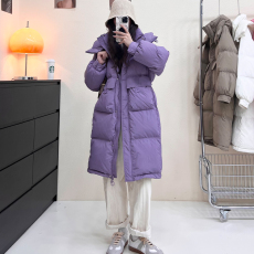 批发白鸭绒 2023冬季新款韩版羽绒服女 收腰中长款加厚显瘦连帽外套