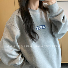 批发韩国外贸原宿BF套头圆领卫衣女学生盐系宽松上衣秋冬季外套9225