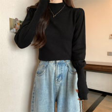 实拍 秋冬新款纯色针织衫女款大码半高领保暖毛衣长袖打底衫上衣