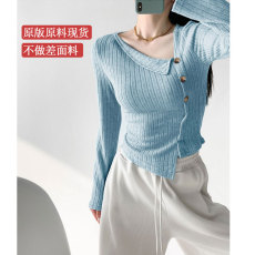 批发设计感小众斜领长袖T恤女不规则修身显瘦春<b class='q'>夏</b>辣妹独特打底衫上衣