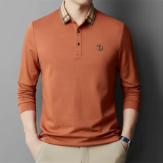 批发桑蚕丝柔软长袖POLO衫男士2023秋季新款<b class='q'>商务</b>休闲时尚翻领简约纯色