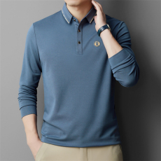 批发桑蚕丝柔软长袖POLO衫男士2023秋季新款<b class='q'>商务</b>休闲时尚翻领简约纯色