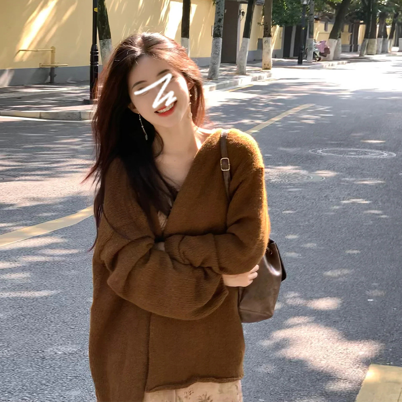 復古長袖碎花連衣裙女春秋季2023新款慵懶風毛衣開衫外套兩件套裝