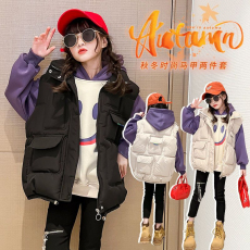 批发女童羽绒棉马甲秋<b class='q'>冬</b>儿童2023新款中大童马夹背心加厚洋气时髦外套