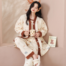 批发秋<b class='q'>冬</b>加厚空气棉孕妇睡衣女产妇哺乳喂奶月子服三件套夹层