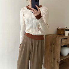 批发实拍2026 韩版撞色气质设计感百搭针织打底长袖毛衣女