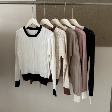 批发实拍2026 韩版撞色气质设计感百搭针织打底长袖毛衣女