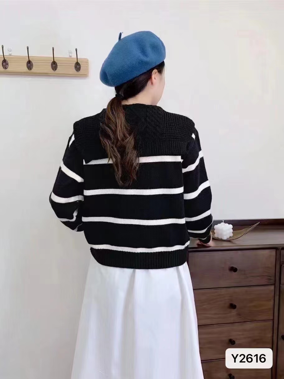 曾小咸女裝假兩件條紋針織衫女春秋韓系減齡學院風披肩上衣毛衣潮