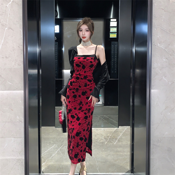 RM25062#新中式年轻显瘦时尚气质优雅吊带连衣裙