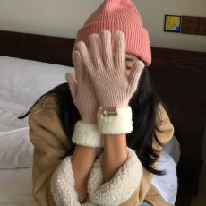 批发ins2023韩国毛线手套羊毛加厚保暖防寒针织骑车触屏手套