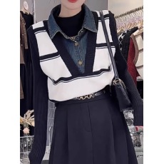 批发2023年秋季新款小众设计感<b class='q'>牛仔</b>拼接毛衣女外穿马甲针织衫长袖上衣