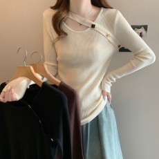 批发实拍大码女装2023秋季新款胖妹妹韩版简约百搭打底显瘦针织上衣