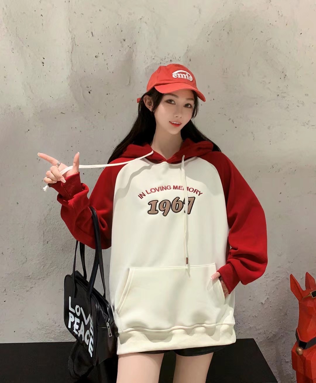 Contrast color stitching letter embroidery plus velvet hooded sweatshirt for women 2023 autumn and winter lazy style loose top trend