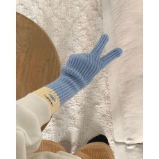 批发韩国ins博主毛线手套学生布标毛线御寒触屏手套针织手套女