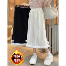 批发实价- 实拍 灯芯绒加绒加厚 新款毛边<b class='q'>百搭</b>后开叉休闲半身裙