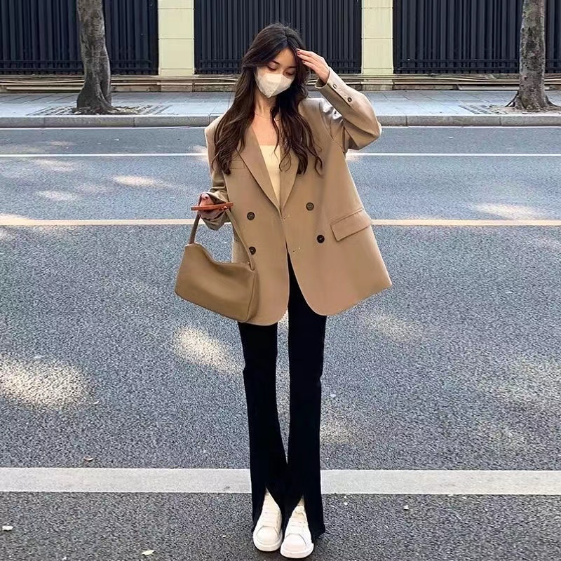 Blazer women's 2023 new Korean version double-breasted loose high-end sense street celebrity casual suit trend