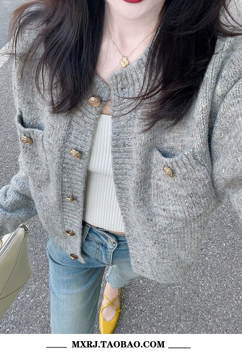 Spring, autumn and winter new style, soft and waxy, high-end gray knitted cardigan, trendy Korean style jacket