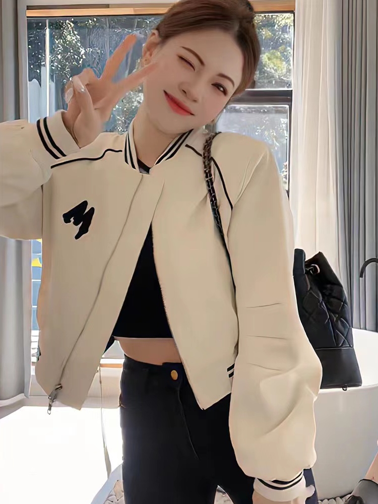 American retro baseball uniform autumn new style loose versatile cardigan jacket short coat for women