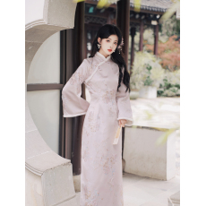 批发6632#实拍 加绒 旗袍毛毛拼接秋冬季内搭提花旗袍裙 上架+40