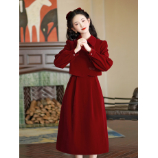 批发#初见实拍#新中式订婚红色丝绒改良旗袍<b class='q'>敬酒</b>服回门<b class='q'>礼服</b>连衣裙+40
