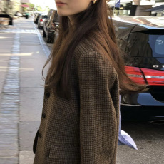 批发尺寸已更新 法式复古小众西装领千鸟格单排扣通勤毛呢外套<b class='q'>西服</b>